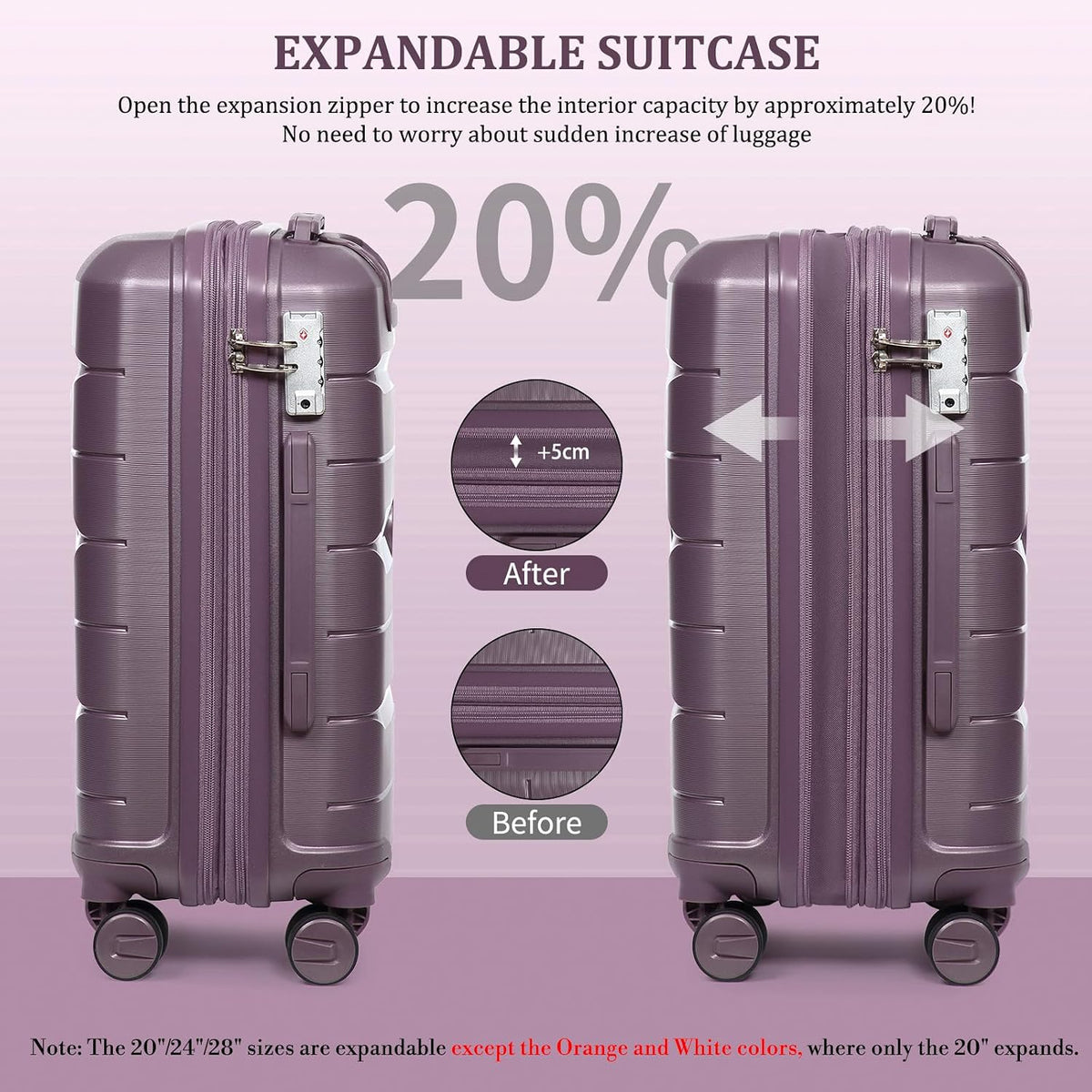 Sea choice Luggage Set 2 Piece Suitcase Set Hard Shell Expandable Luggage with Wheels Hand Luggage Travel Suitcase with TSA Lock 8 Wheels Suitcase Expandable Suitcase Small