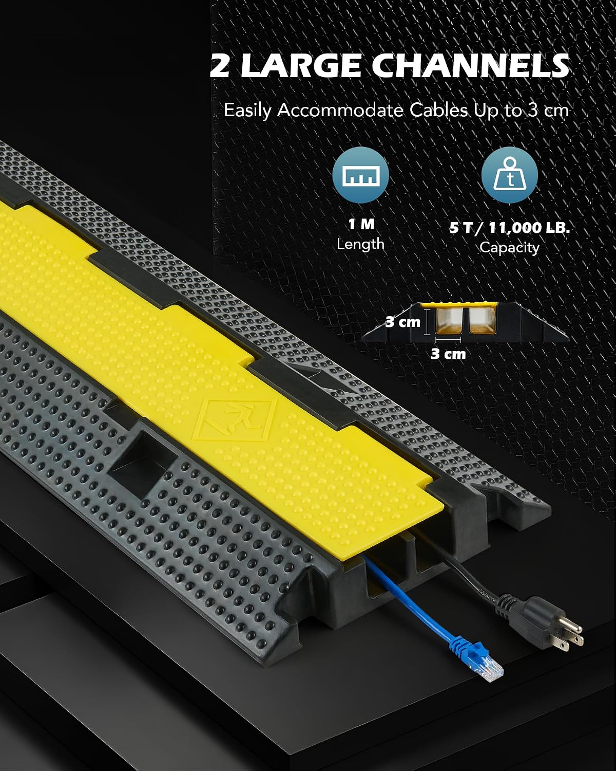 CREWORKS Floor Cable Protector Ramp 3 Pack Heavy Duty 2 Channel Cable Cover