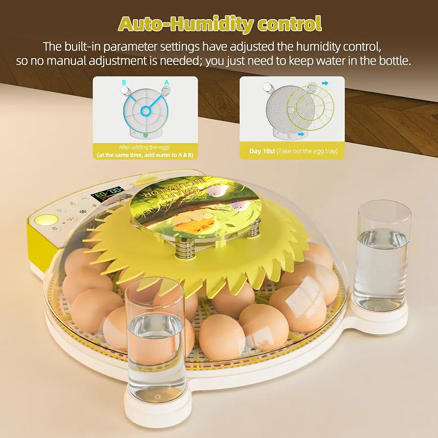 22-Egg Smart Incubators for Hatching Eggs with Automatic Turning