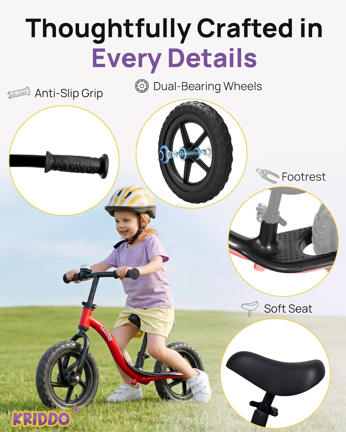 Toddler Balance Bike for 2-5 Year Olds with Training Footrest