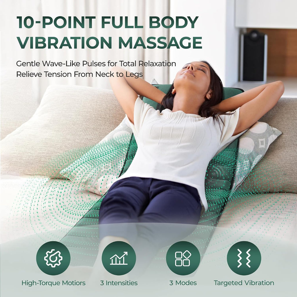 Velvet Full Body Massage Mat with Heat, Foldable Massager Chair Pad