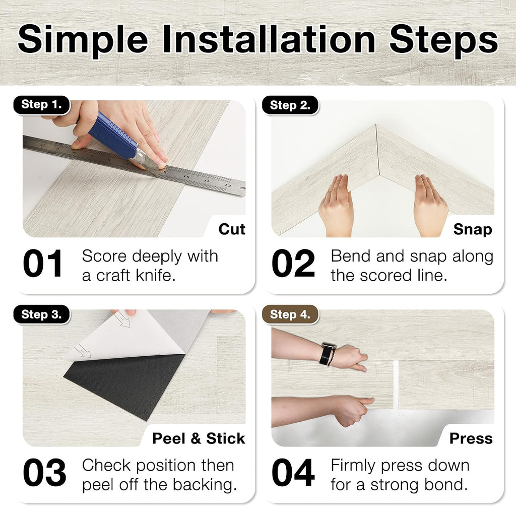 MULGREAT Vinyl Flooring, 16Pieces Self Adhesive Vinyl Floor Tiles, Waterproof Peel and Stick Floor Planks for Bedroom Bathroom Kitchen Hallway 16 Planks (2.23m²) Tea White