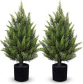 Hollyone 2PCS Artificial Cypress Trees in Black Pots, 2FT Fake Topiary Trees for Living Room, Decorative Faux Topiaries for Indoor&Outdoor Home Decor Garden Balcony Patio Entryway (60CM)
