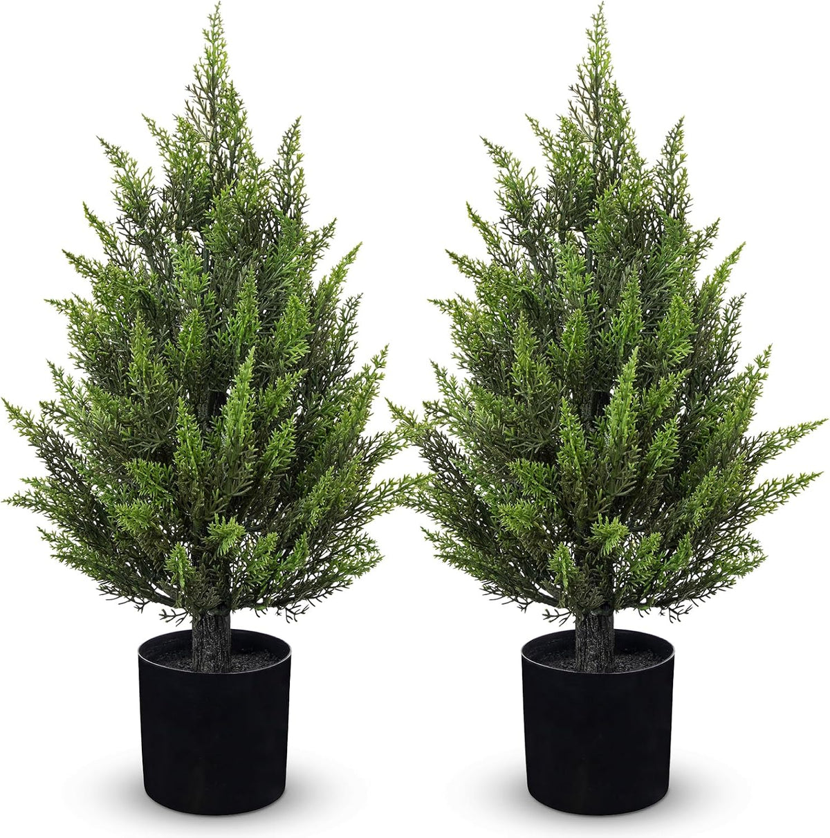 Hollyone 2PCS Artificial Cypress Trees in Black Pots, 2FT Fake Topiary Trees for Living Room, Decorative Faux Topiaries for Indoor&Outdoor Home Decor Garden Balcony Patio Entryway (60CM)