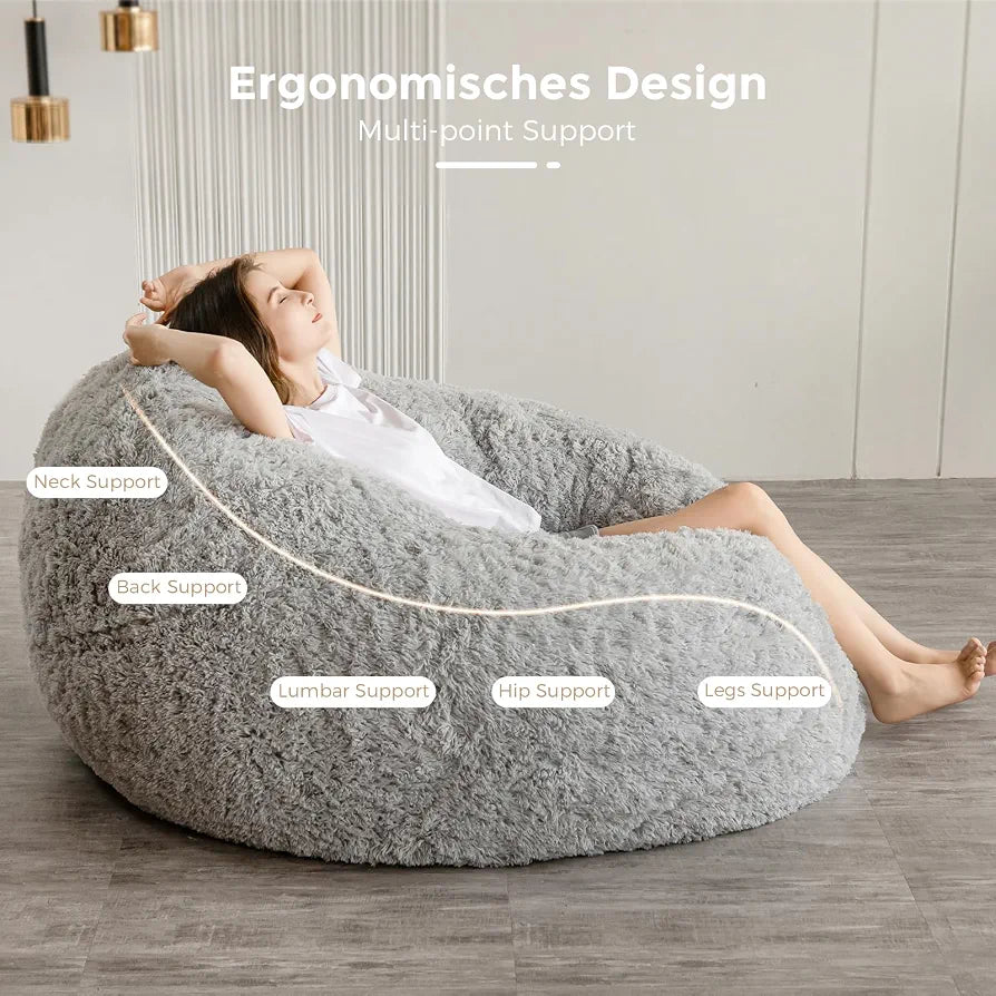 MAXYOYO Giant Bean Bag Bed - Round Bean Bag Chair - Large Sofa with long Faux Fur Cover and Fluffy Filling Included for Adult, Couples, Guest 