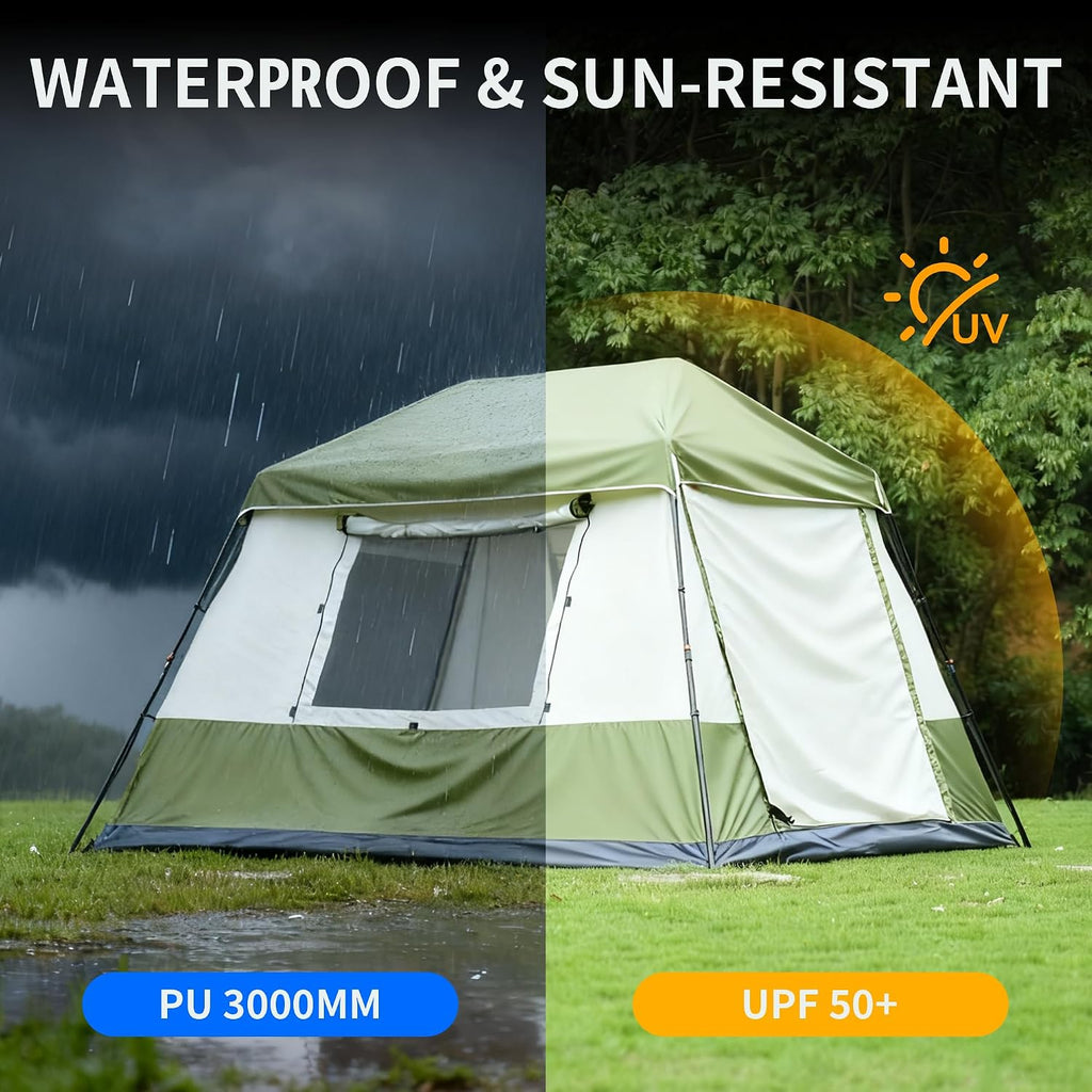 TENPLAY Pop Up Cabin 4 Person Tent, Instant 3 Min Setup, Family Camping Shelter with Rainfly, 210D Oxford Waterproof PU3000mm, 4-Season Portable with Carry Bag, for Travel,Picnic,Party, Outdoor
