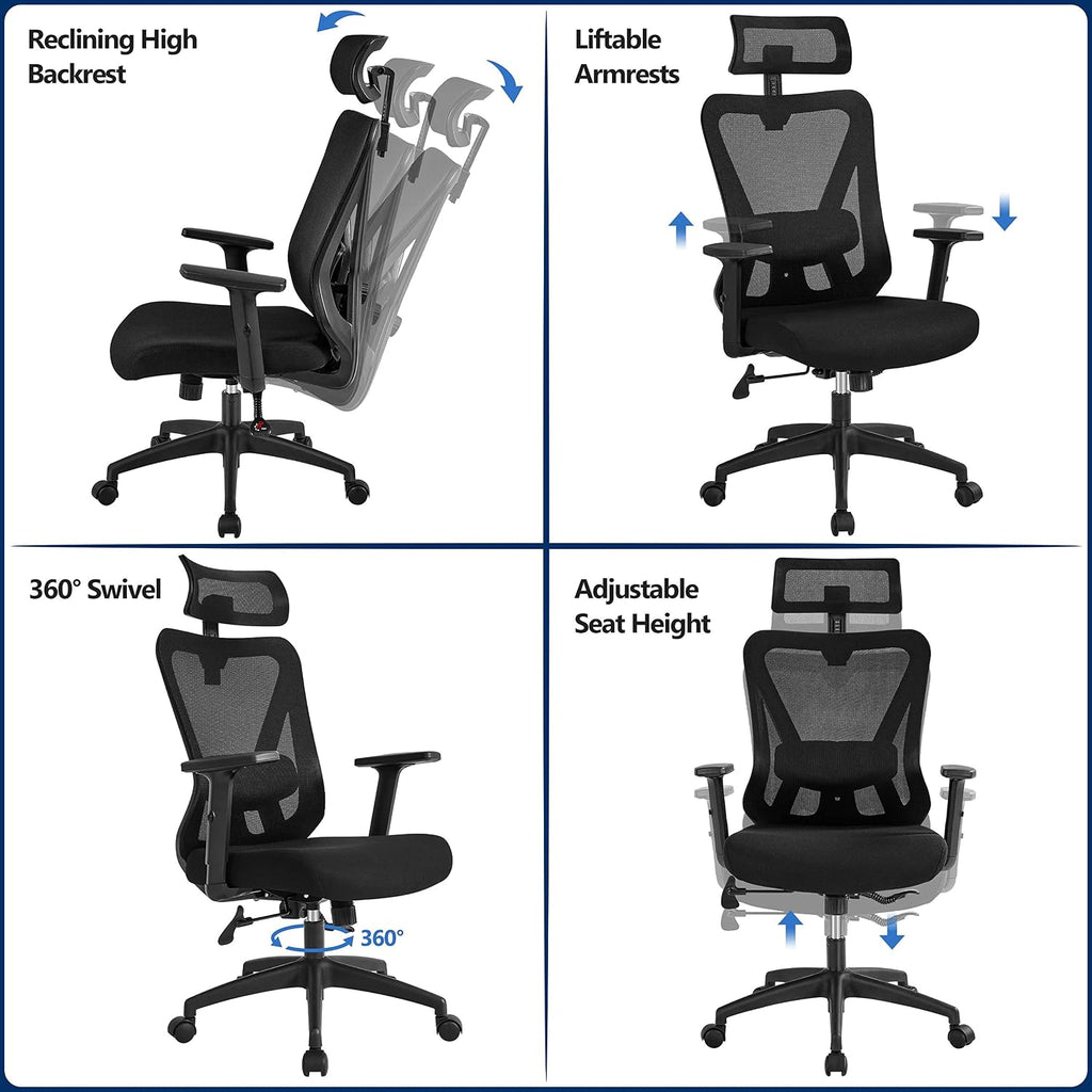 Yaheetech Ergonomic Desk Chair with Adjustable Lumbar Support Black