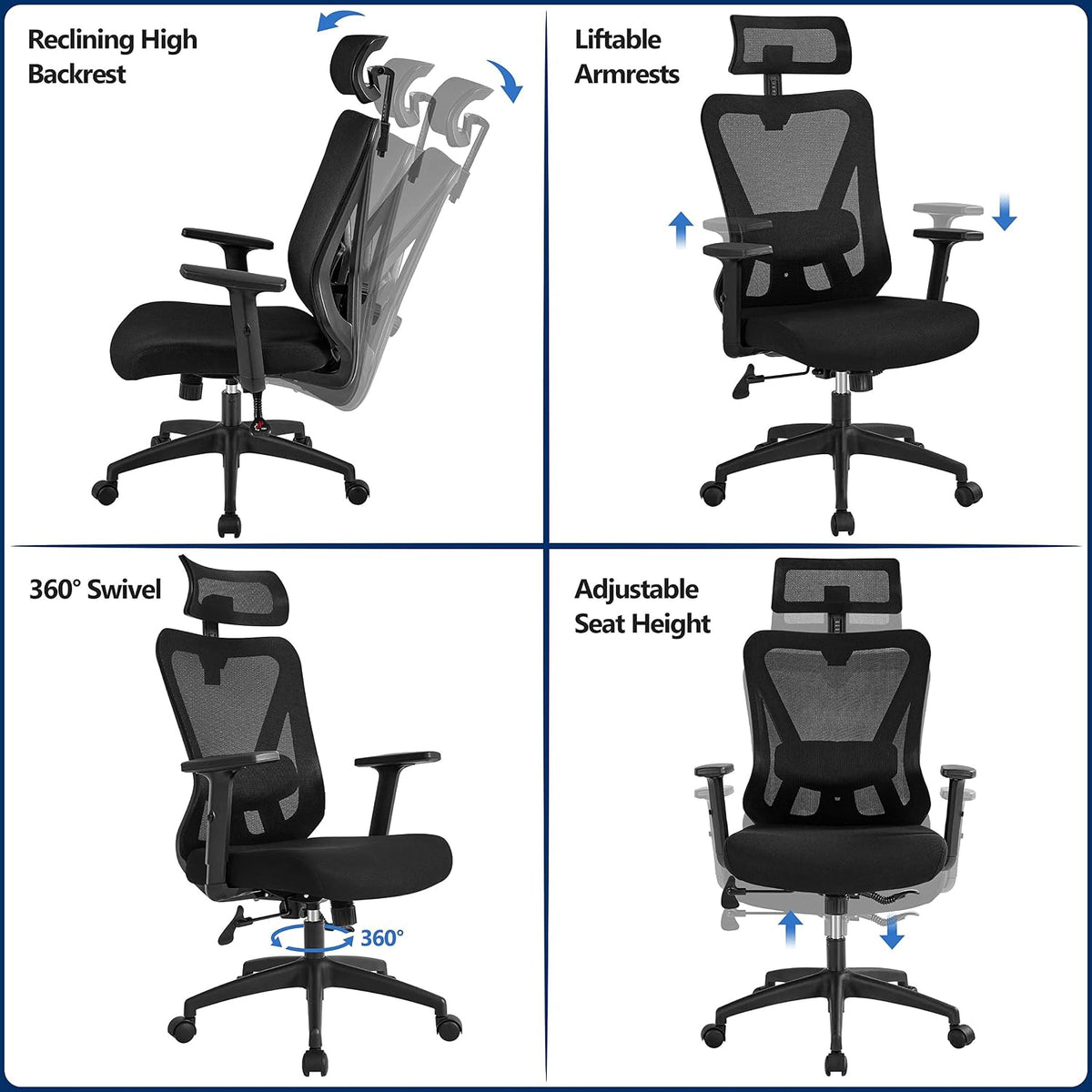 Yaheetech Ergonomic Desk Chair with Adjustable Lumbar Support Black