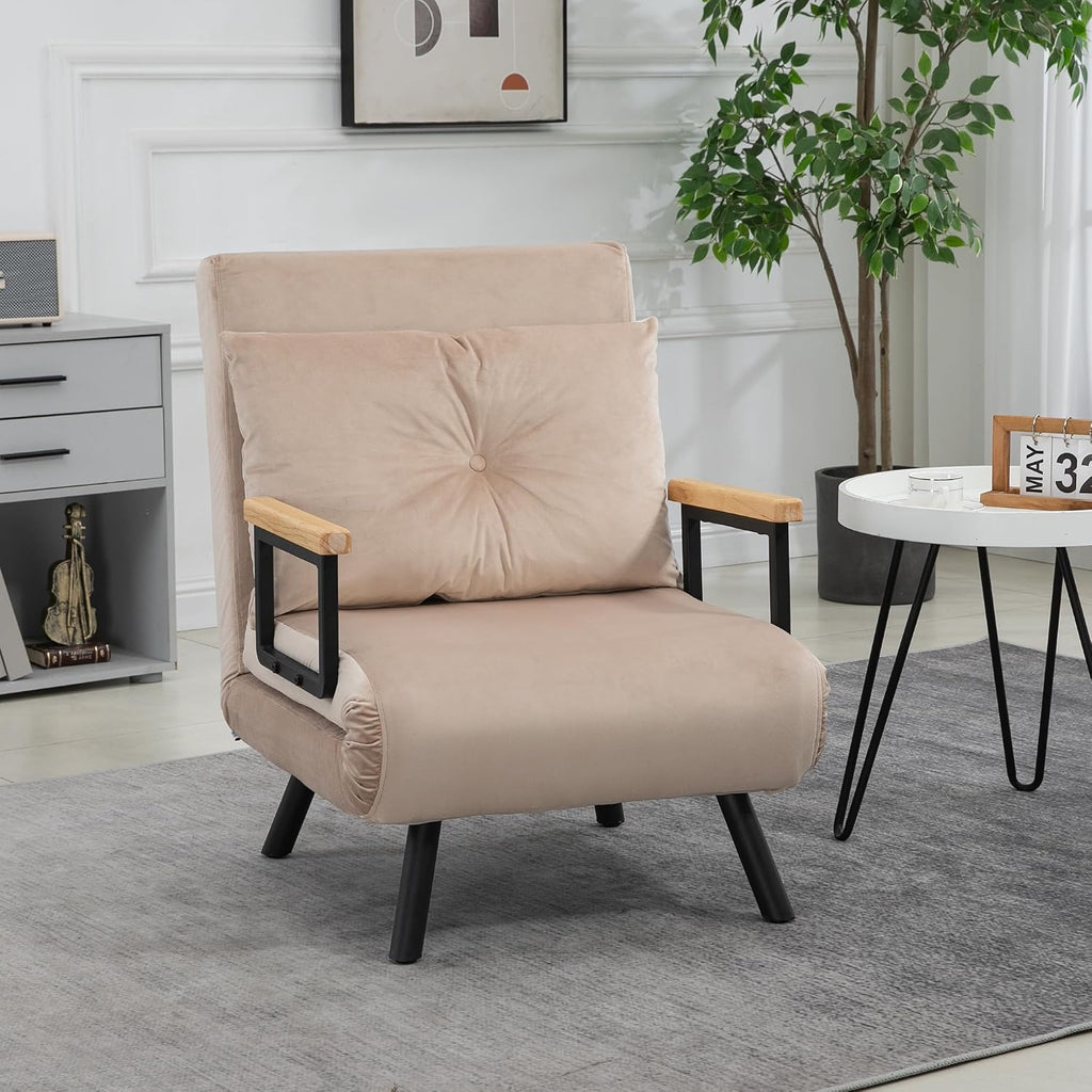 HOMCOM Single Chair Bed, Click Clack Convertible Bed Settee, Modern Velvet Feel Fabric Chai
