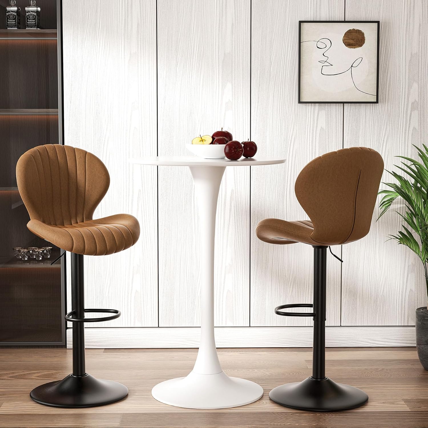 Hawthyhome Bar Stools Set of 2 Backrest Kitchen Bar stools Brown
