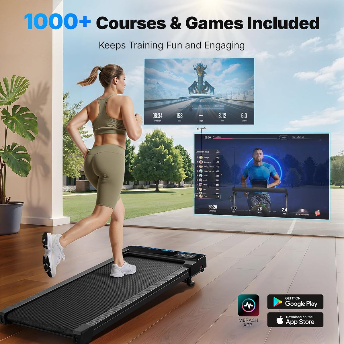 MERACH 2 IN 1 Walking Pad with 5% Incline, 2-6 km/h Treadmill for Home, 3.0HP Under Desk Treadmill, Walking Pad for Home and Office, Remote Control, Load Capacity up to 136 kg, LED Display, APP Black