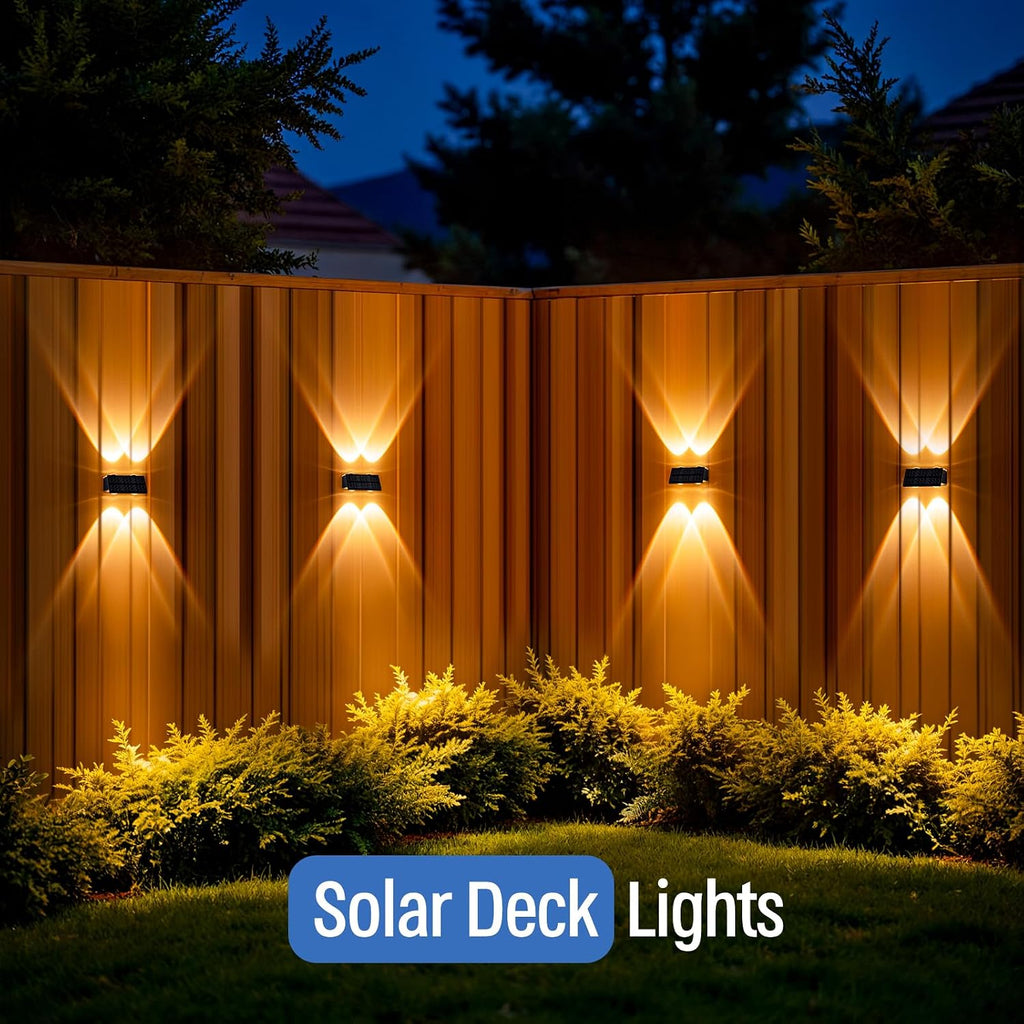 Solar Fence Lights,6 Pack Deck Light,Led Outdoor Lights 3000K/4500K/6000K+ RGB Up & Down Wall Lights Waterproof,Solar Powered Light for Backyard/Pool/Railing/Patio/Porch/Step Black Black 6 Pack
