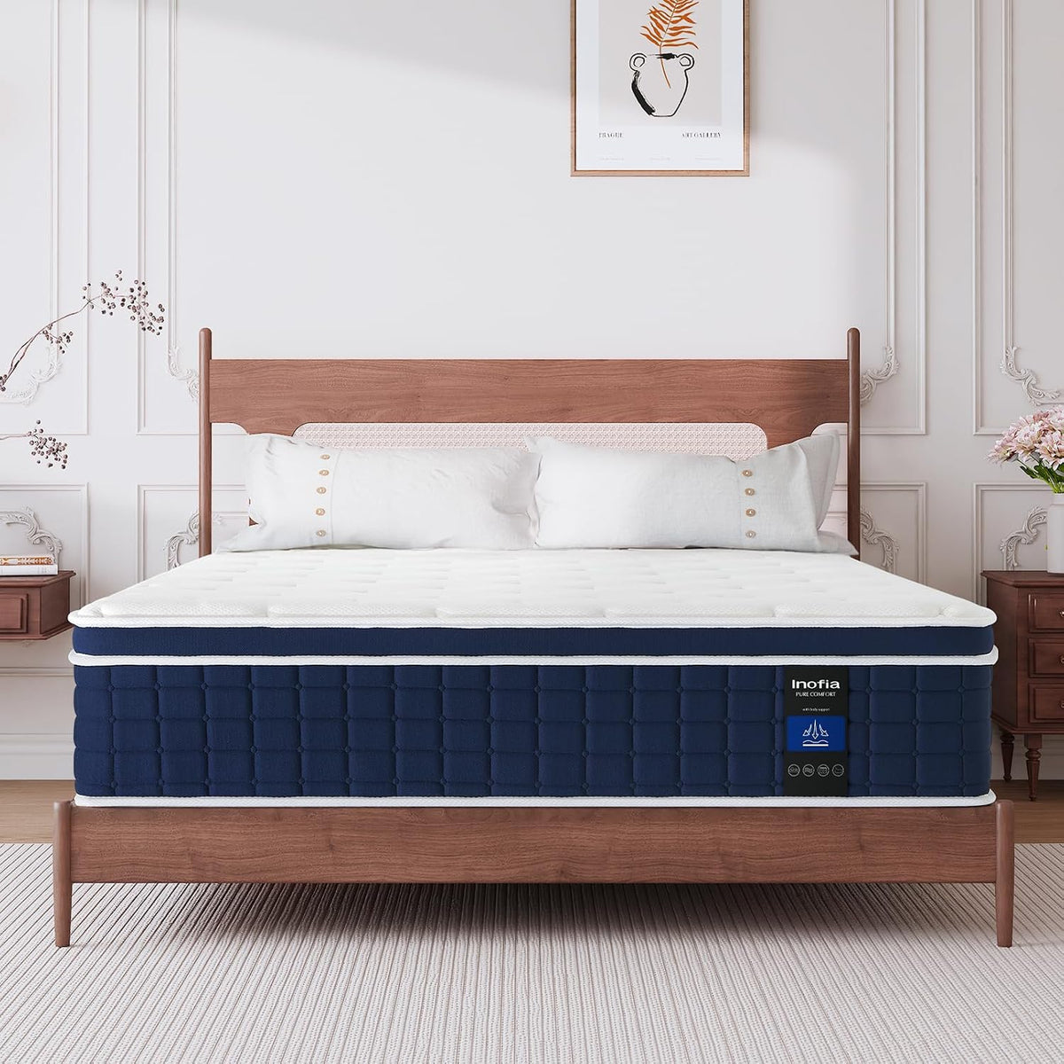 Inofia Double Mattress, 12 Inch Memory Foam Sprung Mattress Airy Cooling | Sleep Cool and Supportive,Pressure Relieving,Airy Comfort Foam,Medium Firm,Hybrid Mattress,Breathable, Motion Isolation Double(135×190×30cm)