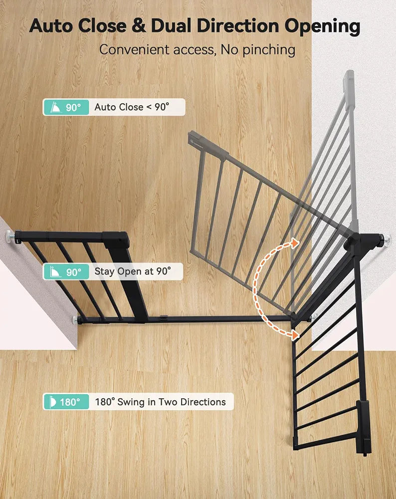 COMOMY Baby Gate Stairs, Dog Gate Pressure Fit, Black 91.5cm Tall 75-110cm