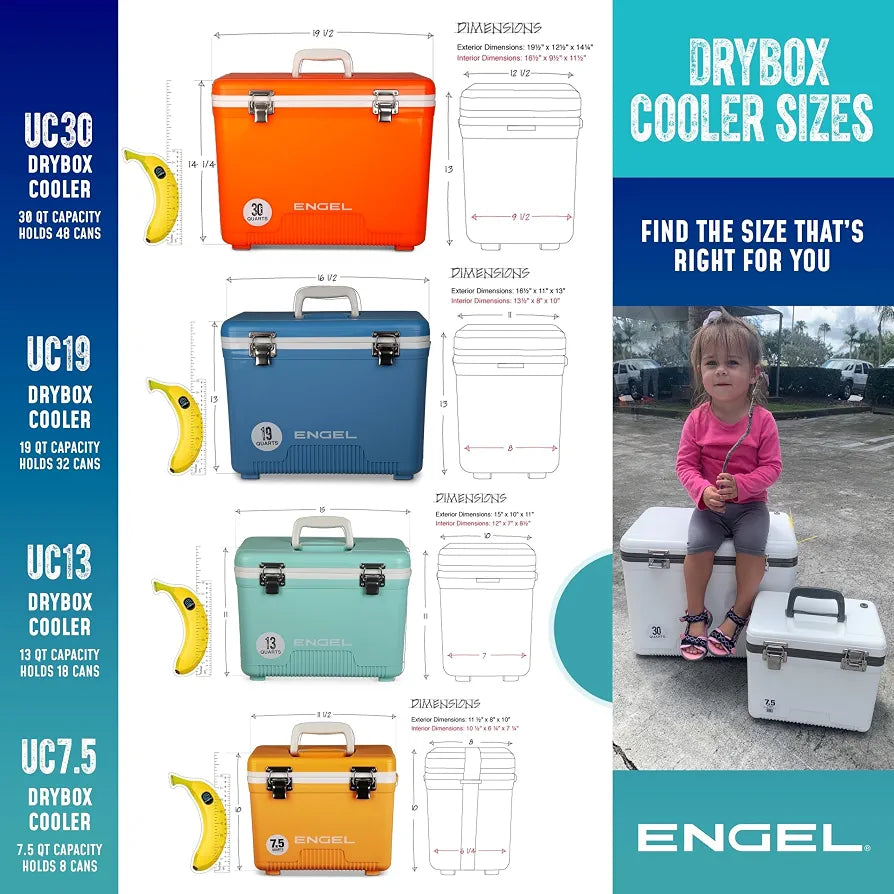 ENGEL Cooler Box 12.3 L - Leak-Proof, Drybox Cooler for Camping, Fishing, Hiking,Picnic - Mini Ice Boxes for 15 Cans, 38 x 25.4 x 28.5 CM - Small Cool Box for Drinks and Food