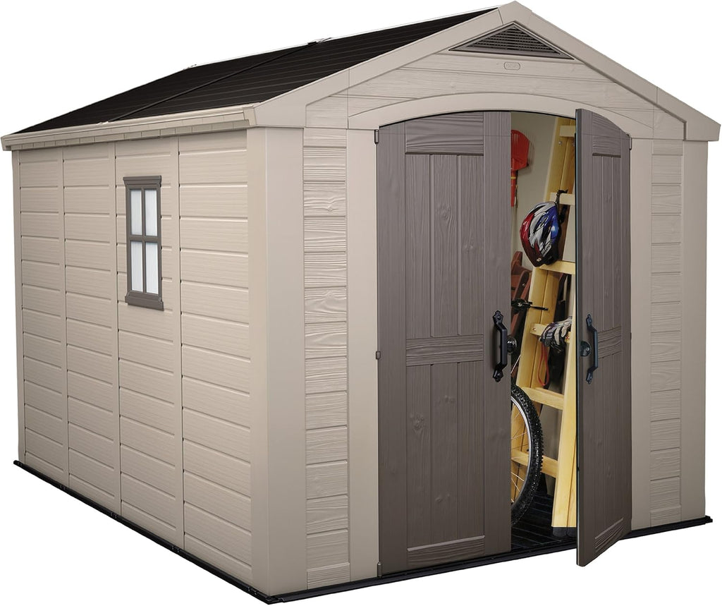 Keter Factor Outdoor Garden Storage Shed, Beige, 8 x 11 ft, 17197917