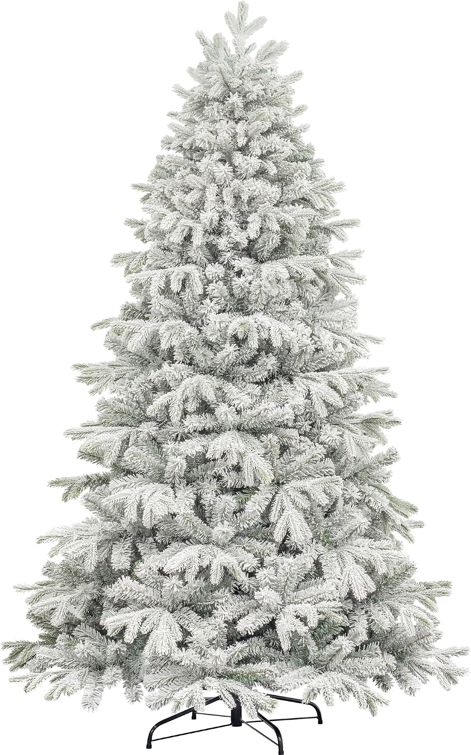 KI Store 7ft Flocked Christmas Tree Unlit Realistic Downswept Artificial Hinged Christmas Fir Tree with Snow Flocking White