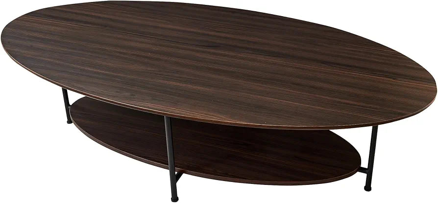Oval Ash wood Double-Layer Design Coffee Table;Mid Century Modern Style Centre Table for Living Room Furniture;Solid Wood Cocktail Table;Modern Sofa Coffee Side Table-Brown