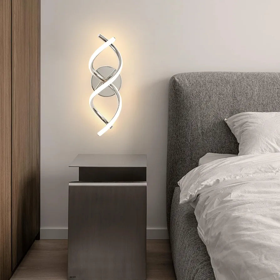 EIDISUNY Wall Lamp LED Silver Modern Elegant Spiral Indoor Wall Lights for Bedside Bedroom Living Room Hallway Bathroom Kitchen Wall Lighting Fixture - Chrome 24W 3000K Warm White Light