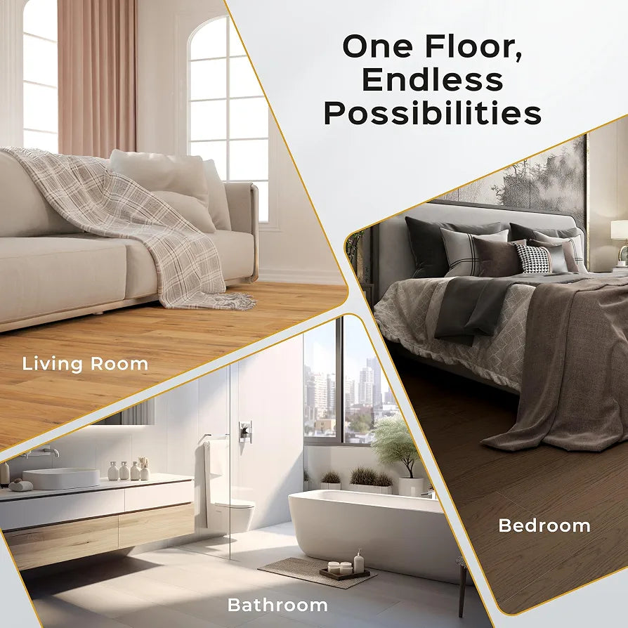 AMBULABO Wood Effect Vinyl Self Adhesive Floor Planks – 36pcs  for Quick Peel and Stick Flooring 