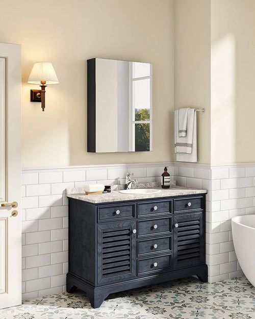 CHOEZON Bathroom Medicine Mirror Cabinet, 45 x 60 cm, Wall-Mounted Bathroom Vanity with Mirror, Medicine Cabinet with Storage Function, Hanging Storage Cabinet, Adjustable Shelves, Black