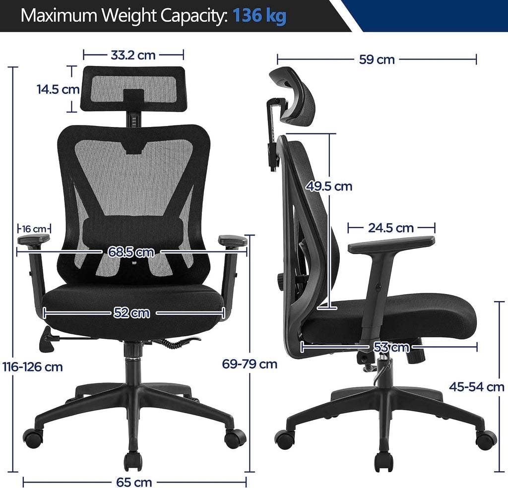 Yaheetech Ergonomic Desk Chair with Adjustable Lumbar Support Black