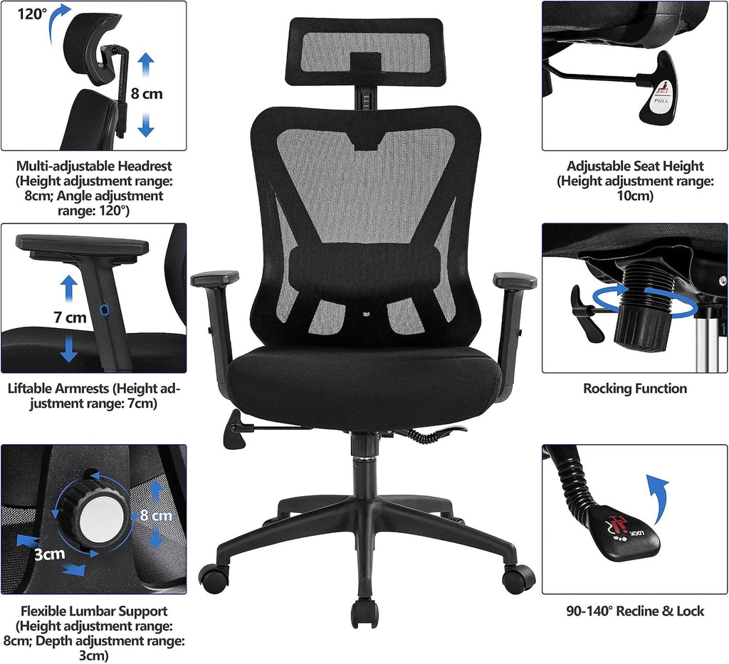 Yaheetech Ergonomic Desk Chair with Adjustable Lumbar Support Black