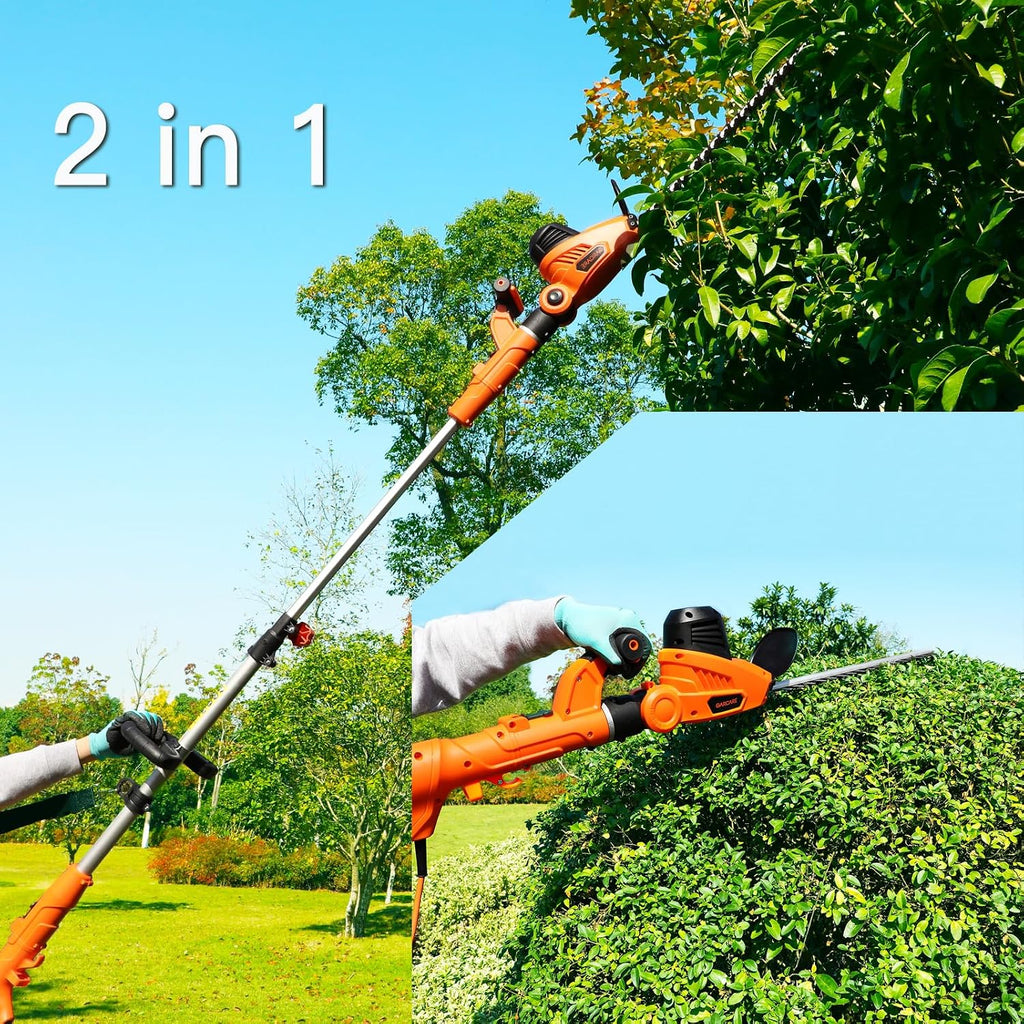 GARCARE 2-in-1 Electric Hedge Trimmer & Pole Pruner 4.8A 20" Laser Blade