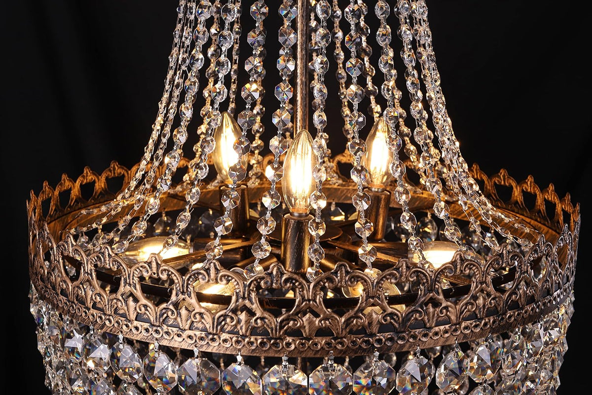 Crystal Chandelier Lights, 9-Light French Empire Foyer Chandelier Pendant, Hanging Ceiling Lighting Fixture for Hallway Dining Living Room Bedroom