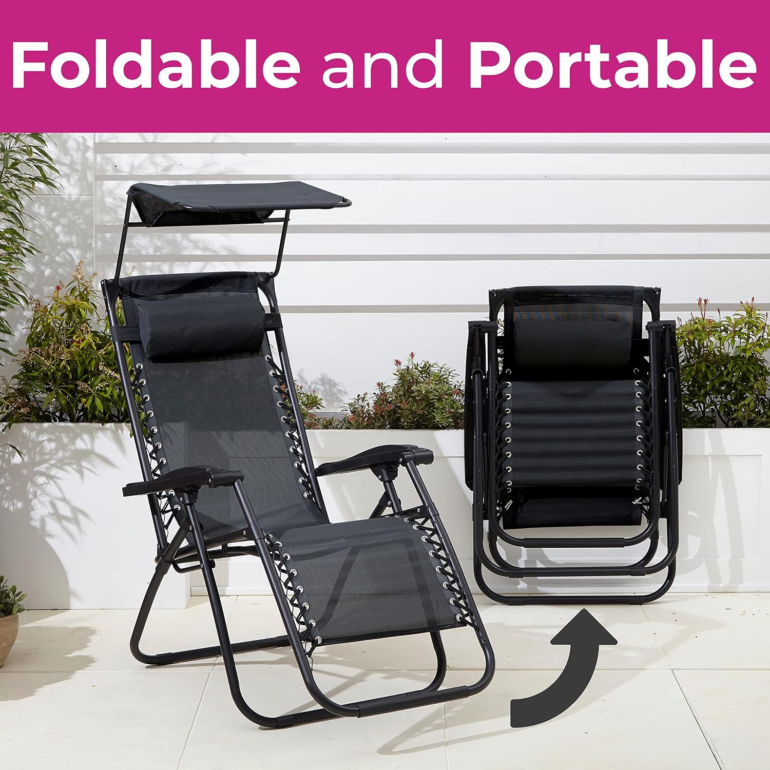 Neo 3pcs Folding Portable Zero Gravity Chairs Sun Lounger Table Set Cup Holders Reclining Garden Patio Outdoor Camping (Grey)