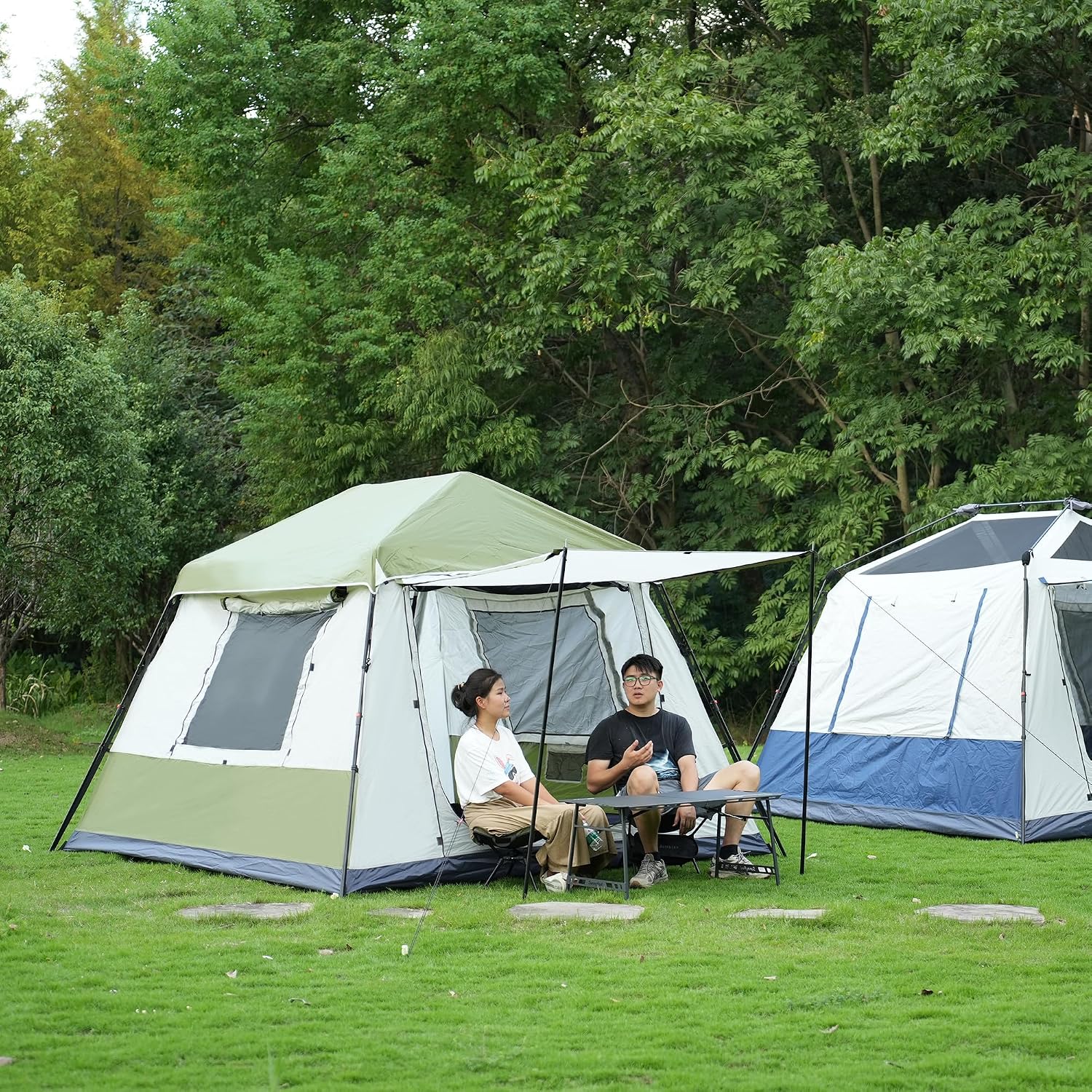 TENPLAY Pop Up Cabin 4 Person Tent, Instant 3 Min Setup, Family Camping Shelter with Rainfly, 210D Oxford Waterproof PU3000mm, 4-Season Portable with Carry Bag, for Travel,Picnic,Party, Outdoor
