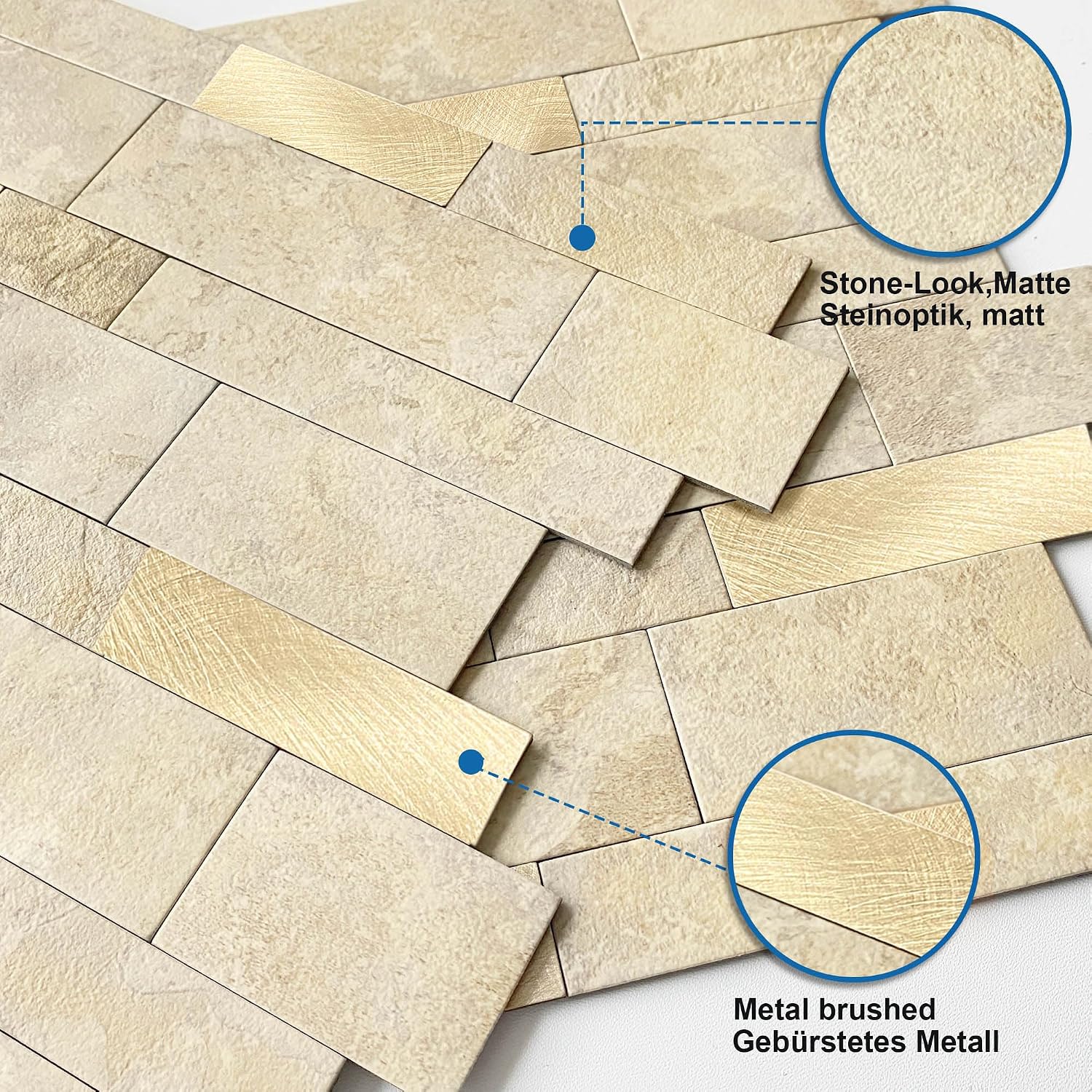 Self Adhesive Wall Tiles Marble Stickers Beige Gold 10pcs