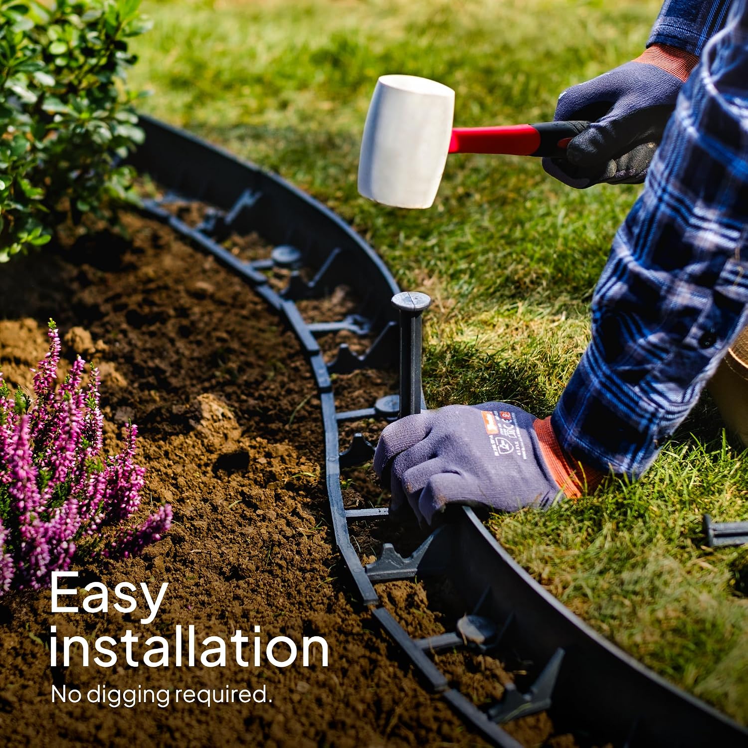 Flexible Lawn Edging 24 m - Invisible Plastic Garden Edge with 100 Securing Pegs - Easy to Use, Weather Resistant - Grass, Flowerbed & Path Border Edging, Height 55 mm, Black
