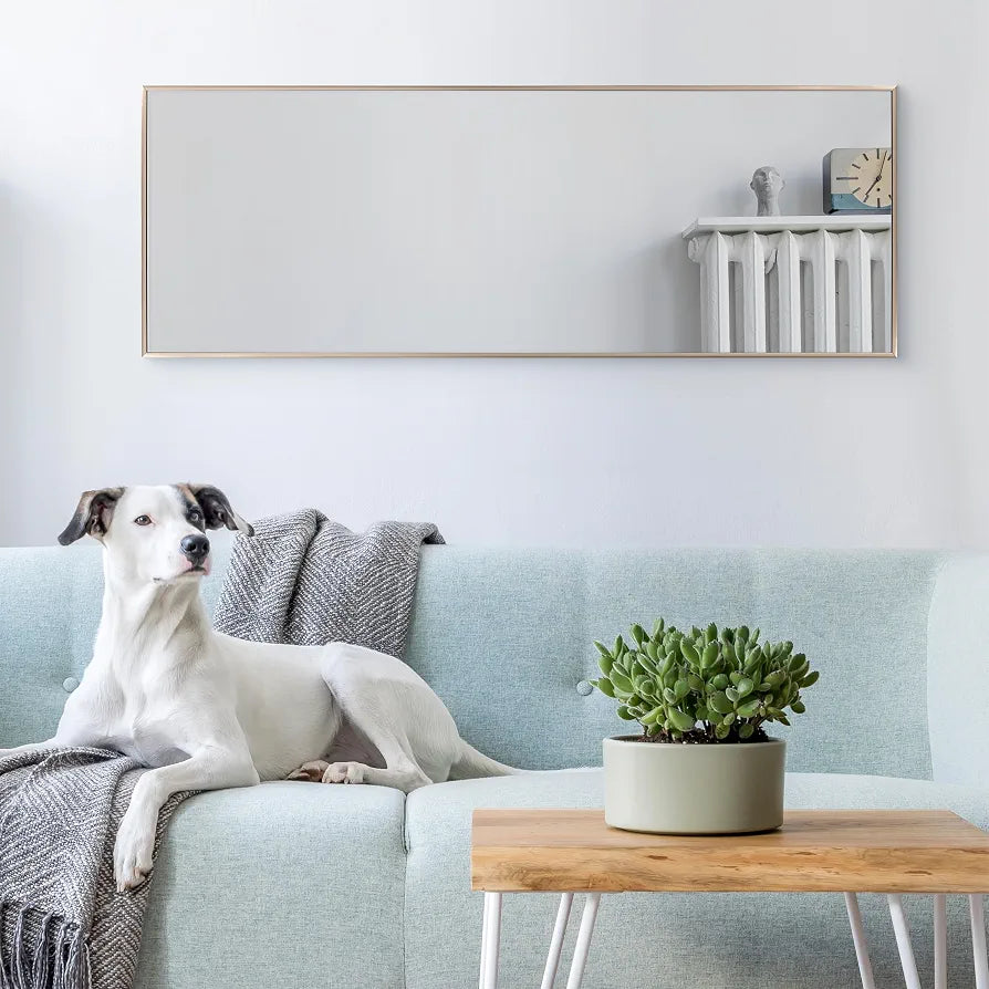 Rose Gold Metal Wall Mirror, 40 X 110 cm, Full Length Mirror, Aluminium Frame, Tempered Glass, Hangs Horizontally or Vertically