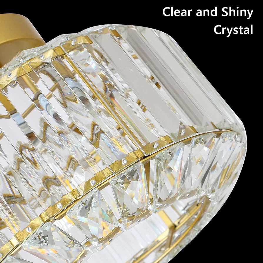 Rayofly Modern Crystal Chandeliers, Gold Ceiling Light Fitting with Glass Lampshade, Semi Flush Lights for Living Room, Bedroom, Kitchen, Hallway, Bathroom