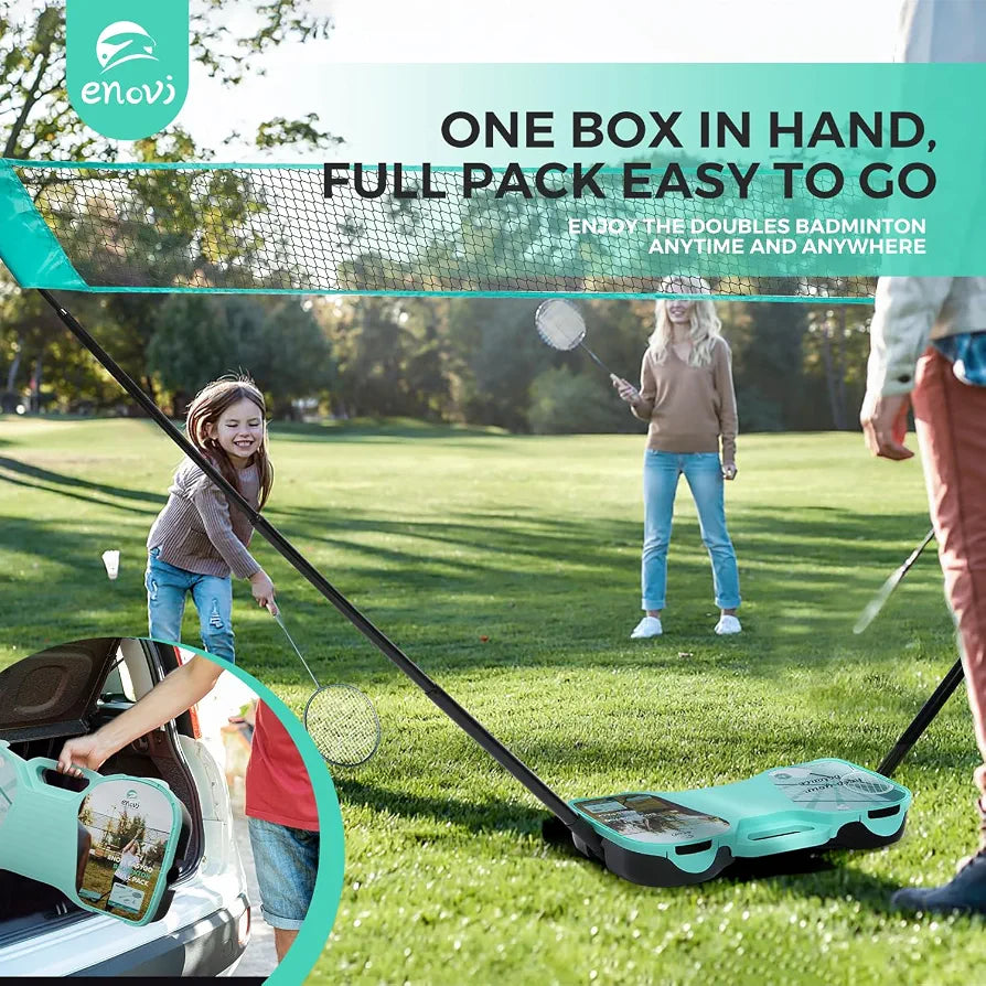 EasyGo Badminton Set, with Net, 4 Racket, 4 Birdies, Portable Storage Box, for Backyards, Outdoor Games