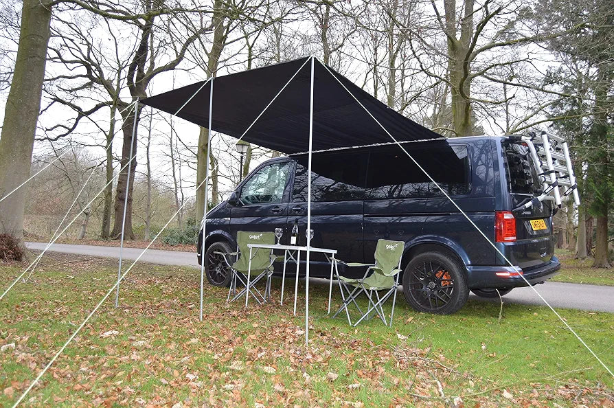 WILD EARTH SQUARE Sun Canopy Awning for Camper Vans, Van Conversions, Motorhomes or Caravans 240cm x 240cm DARK GREY