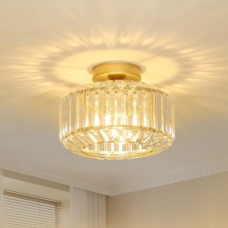 Rayofly Modern Crystal Chandeliers, Gold Ceiling Light Fitting with Glass Lampshade, Semi Flush Lights for Living Room, Bedroom, Kitchen, Hallway, Bathroom