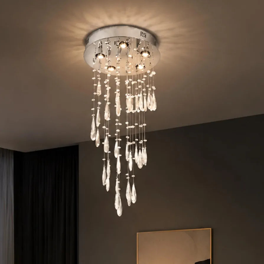 Spiral Raindrop Waterfall Crystal Chandelier Drop 88cm for High Ceilings