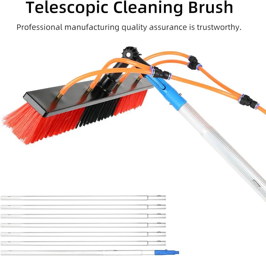 Photovoltaic Panel Cleaning Tool, 5~10M Adjustable Window Cleaning Pole, Water Fed Telescopic Brush, Solar Panel Spray Washer, Cleaning Broom with 35/55cm 180° Rotatable Brush Head 