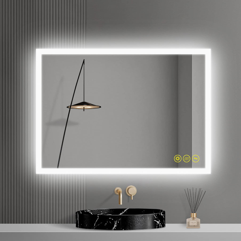 Bathroom Mirror with LED Lights 500x700 mm Illuminated Dimmable Backlit Wall Mounted Vanity Mirror with Anti-Fog 3 Lighting Modes with Demister Pad