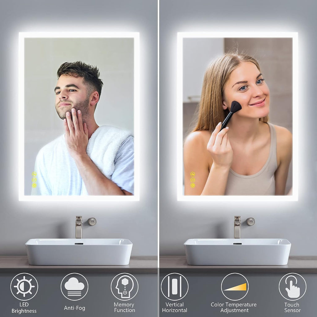 Bathroom Mirror with LED Lights 500x700 mm Illuminated Dimmable Backlit Wall Mounted Vanity Mirror with Anti-Fog 3 Lighting Modes with Demister Pad