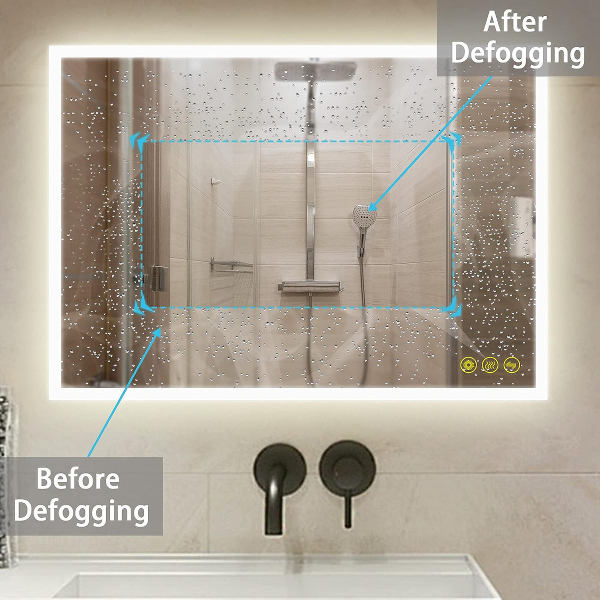 Bathroom Mirror with LED Lights 500x700 mm Illuminated Dimmable Backlit Wall Mounted Vanity Mirror with Anti-Fog 3 Lighting Modes with Demister Pad