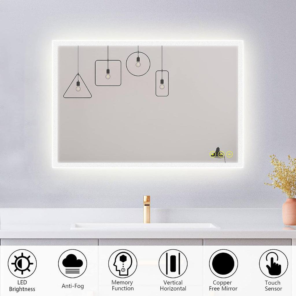Bathroom Mirror with LED Lights 500x700 mm Illuminated Dimmable Backlit Wall Mounted Vanity Mirror with Anti-Fog 3 Lighting Modes with Demister Pad