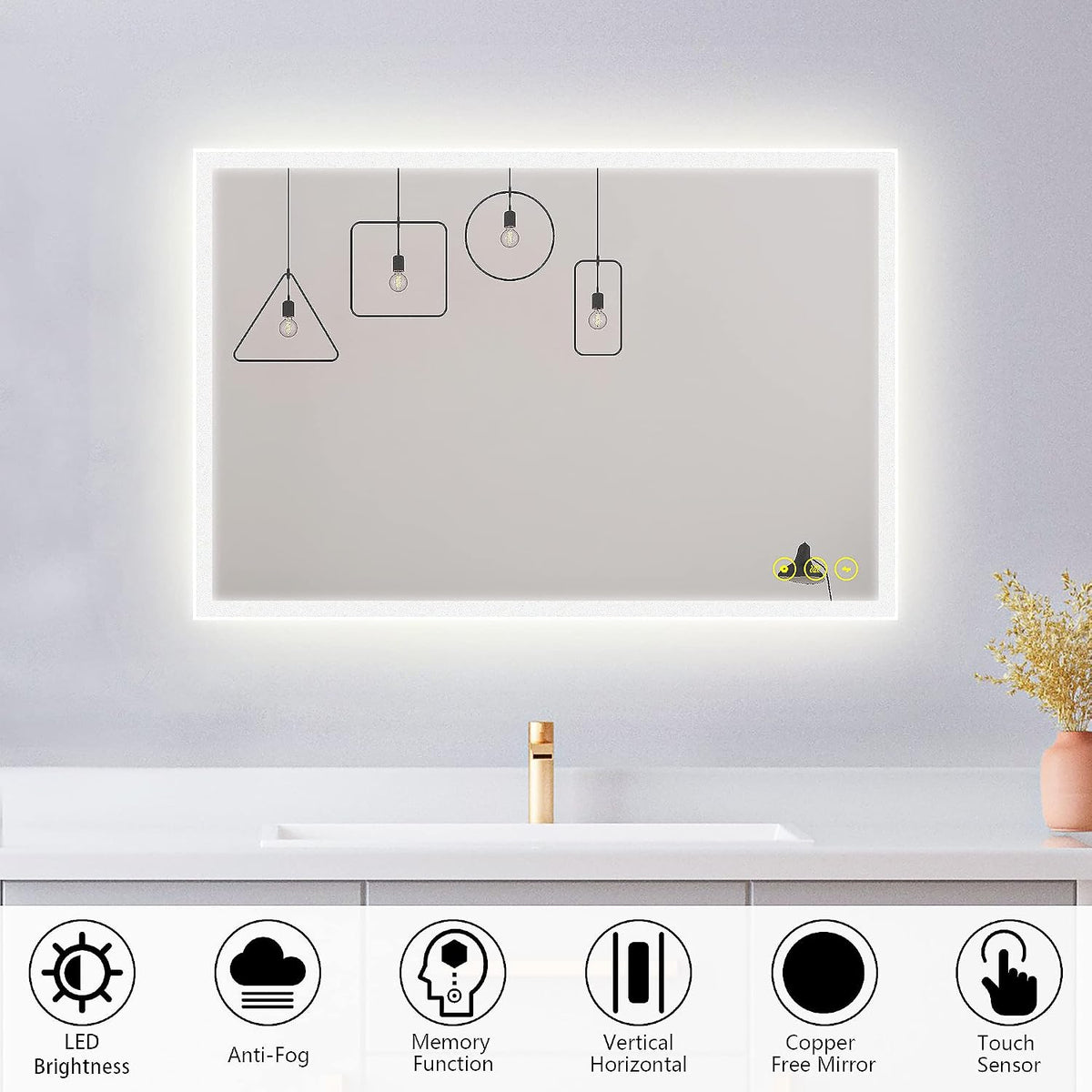 Bathroom Mirror with LED Lights 500x700 mm Illuminated Dimmable Backlit Wall Mounted Vanity Mirror with Anti-Fog 3 Lighting Modes with Demister Pad