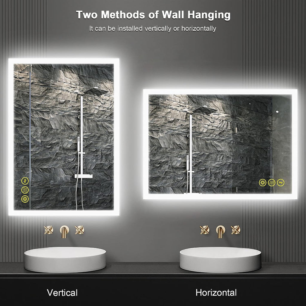 Bathroom Mirror with LED Lights 500x700 mm Illuminated Dimmable Backlit Wall Mounted Vanity Mirror with Anti-Fog 3 Lighting Modes with Demister Pad