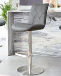 Lumos Dark Grey Faux Leather Stainless Steel Gas Lift Bar Stool