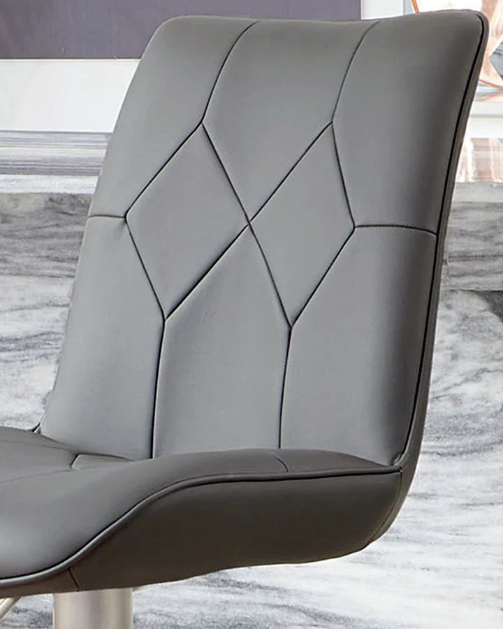 Lumos Dark Grey Faux Leather Stainless Steel Gas Lift Bar Stool