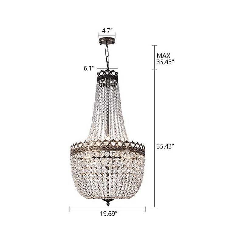 Crystal Chandelier Lights, 9-Light French Empire Foyer Chandelier Pendant, Hanging Ceiling Lighting Fixture for Hallway Dining Living Room Bedroom
