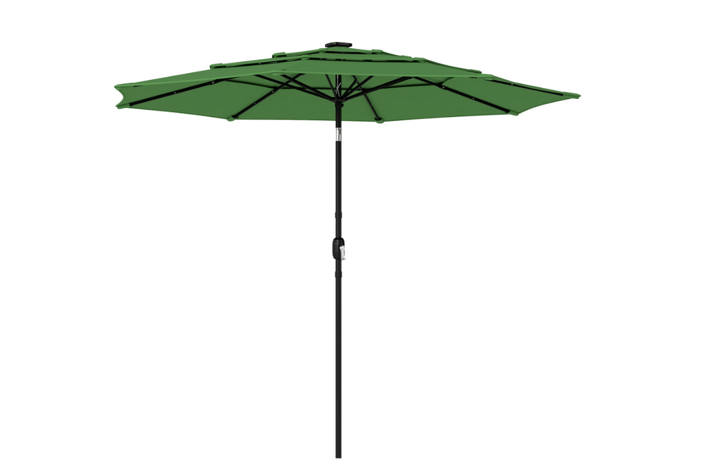 3 m Garden Parasol with 3-Tier Roof, Crank Handle & Tilt, Green